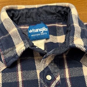 Vintage Wrangler Western Shirts Men's Blue Beige Red Plaid Pearl Snap Flannel XL